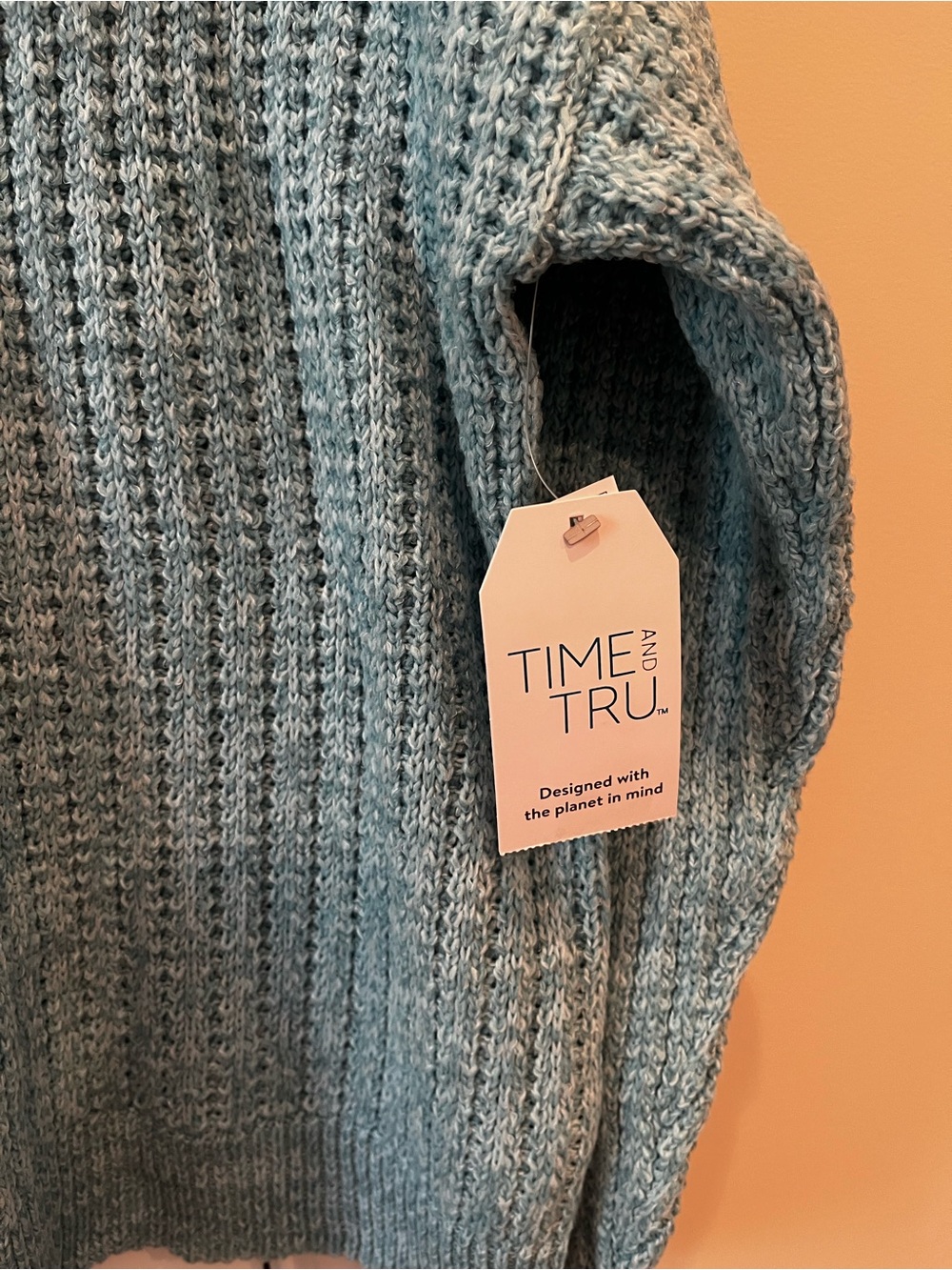NWT Time and Tru Teal Crewneck Waffle-Knit Sweater - Picture 2 of 3